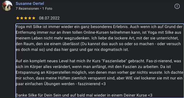 Testimonial, Kundin begeistert von Faszienliebe