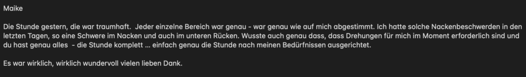 Feedback wie toll der Nacken jetzt freier ist